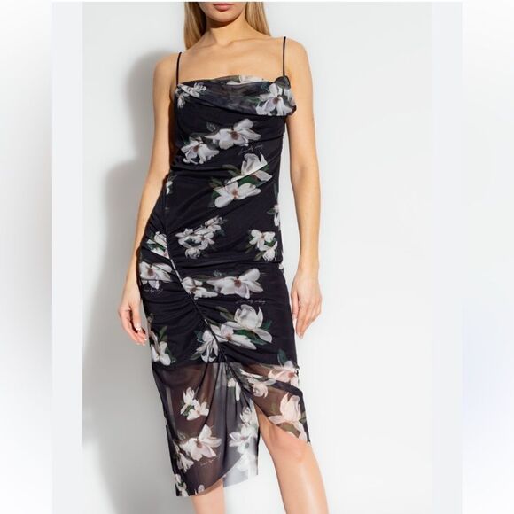 All Saints Ulla Alessandra Midi Black Dress Floral Bodycon Size 2 - Picture 6 of 16